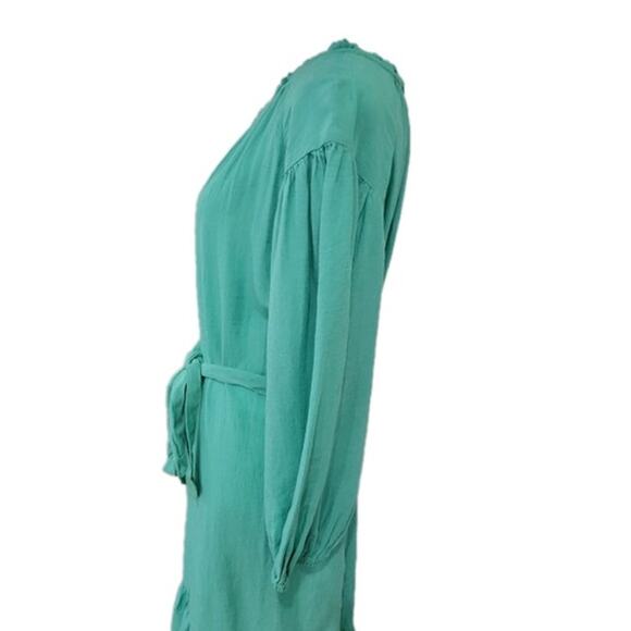 Knox Rose Knee Length Dress Women's Large Green Tie Waist Ruffles Pockets - NEW - Picture 5 of 12